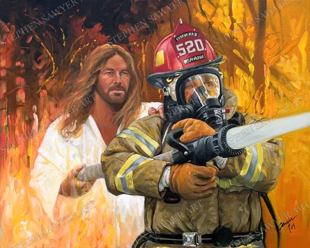 Fireman's Prayer, painting by Stephen Sawyer